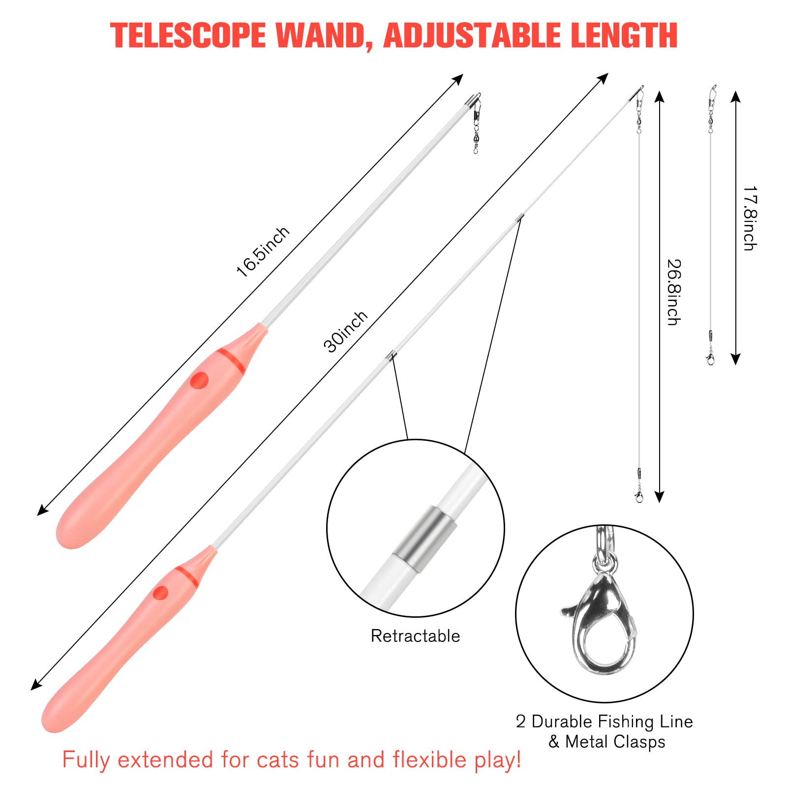 Bebobly 3-In-1 Retractable Cat Wand Toy For Indoor Cats